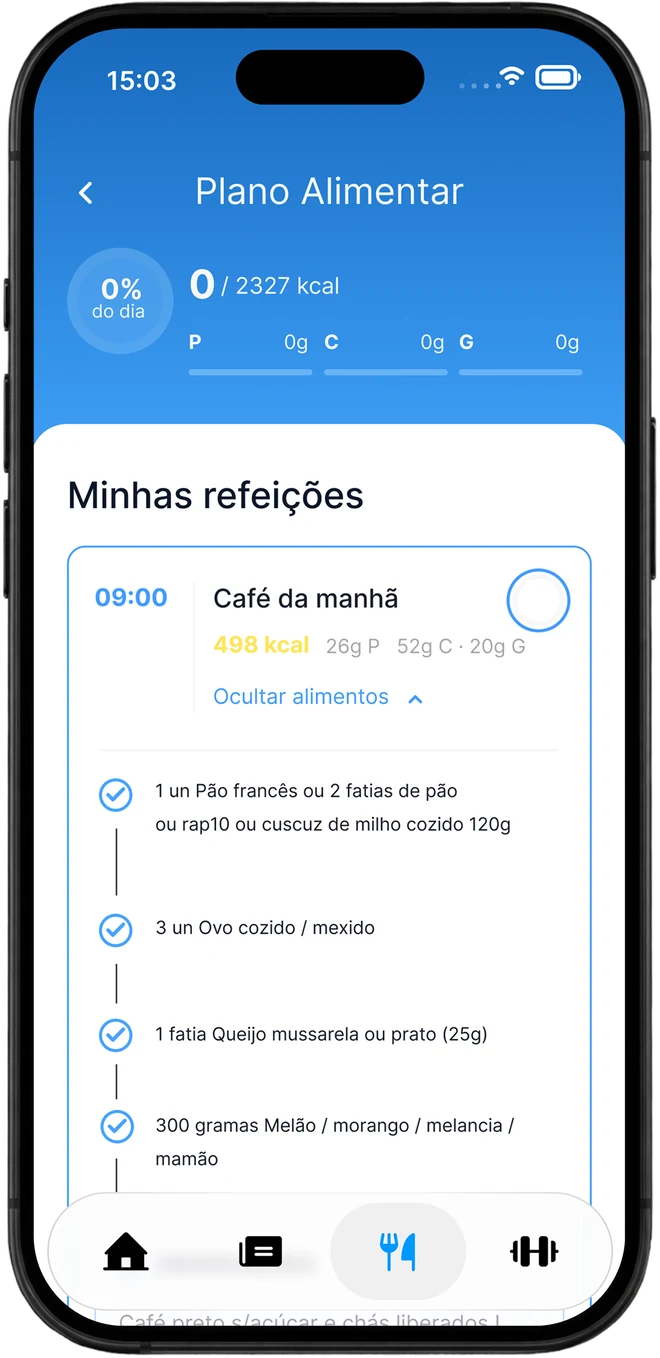 Plano alimentar com refeições e trocas