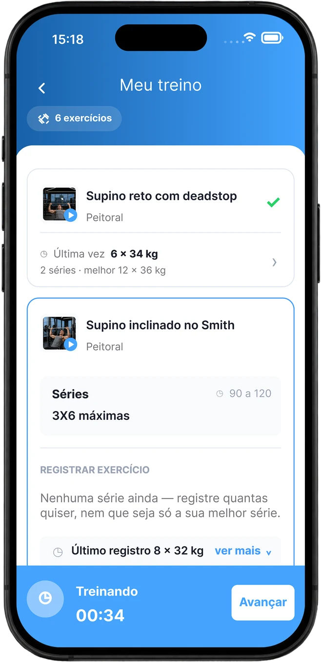 Treino com séries e registro de carga